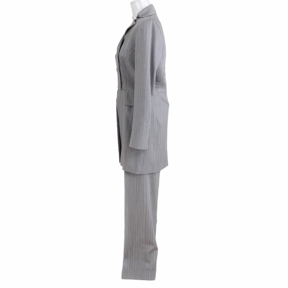ROSS MAYER COLLECTION 2 PIECES GREY STRIPED BLAZER STRAIGHT LEG TROUSER SUIT SET - Picture 2 of 14